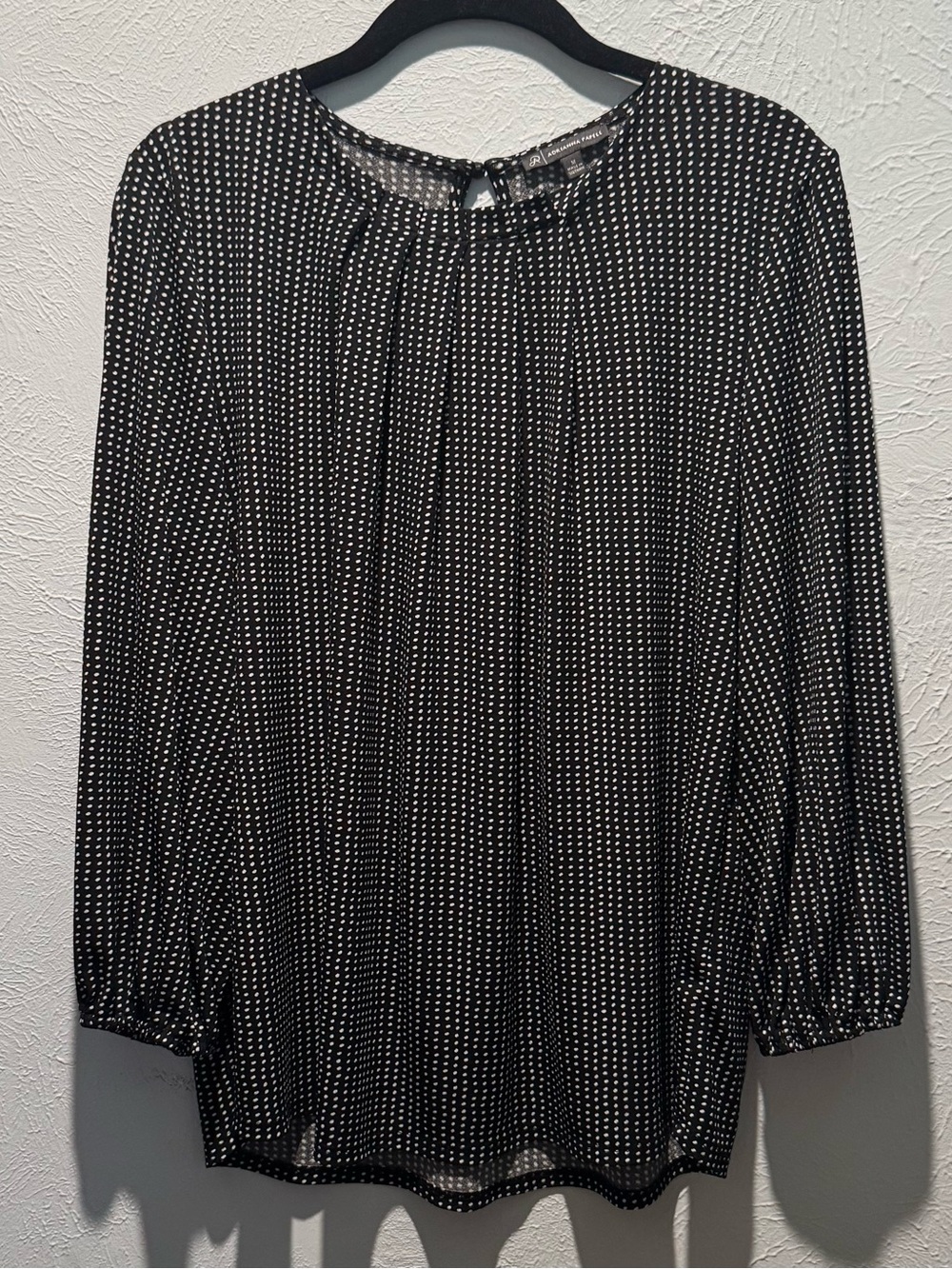 Adrianna Papell Black with White Dot Long Sleeve Blouse